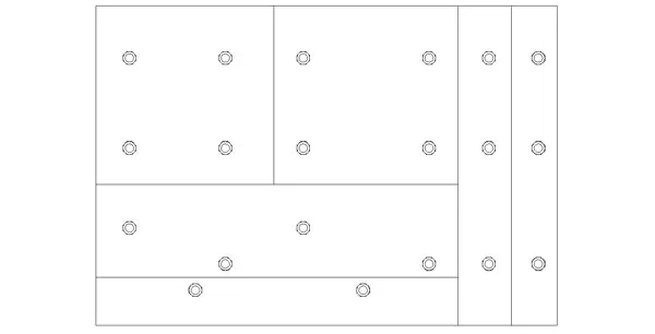<b>Mesa partition</b><br/>6 partition vacuum table zone leads to an even suction distribution which prevents small boards from deviration