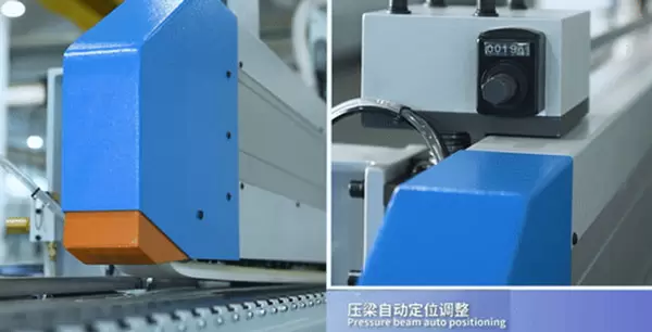 <b>Pressure beam positioning system</b><br/>Quickly switch between processing plates of different thicknesses, reduce machine adjustment time, and improve efficiency