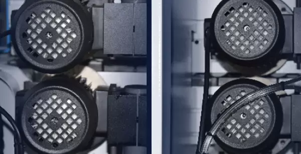 <b>Double polishing mechanism</b><br/>The cotton polishing wheel cleans the boards after edge banding, removing the residual glue and debris on the upper and lower surfaces of the boards, making the boards cleaner and smoother after edge banding.