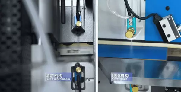 <b>Demolding and cleaning mechanism</b><br/>Apply glue on both the upper and lower surfaces of the isolation board to prevent the spilled glue from sticking to the board surface, making it easier to clean in subsequent processes; remove any residual glue to keep the board surface clean.