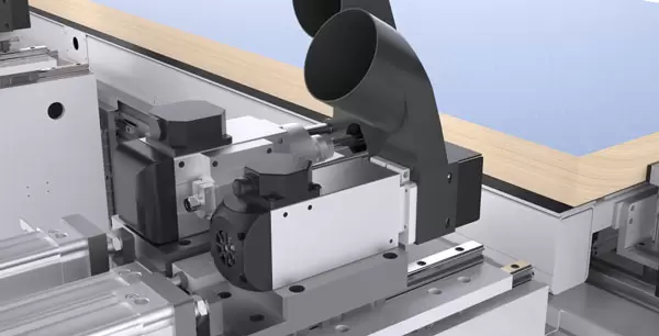 <b>Horizontal spindle</b><br/>Equipped with 3 sets of 1.5kW+0.75kW spindle for processing hinges.