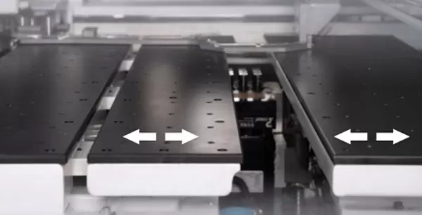 <b>Double translational air floation table(patent)</b><br/>Move flexibly according to the hole position, reasonably support the panel, improve the drilling accuracy, and avoid dust accumulation at the bottom