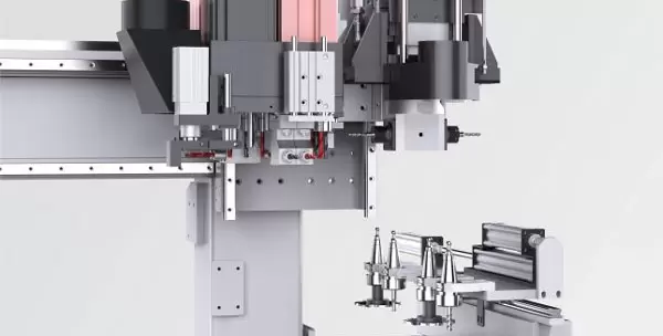 <b>Side routering aggregate+5 position ATC</b><br/>A variety of cutting tools can be installed to meet the requirements of invisible connectors and multi-slot technology, and improve processing efficiency.