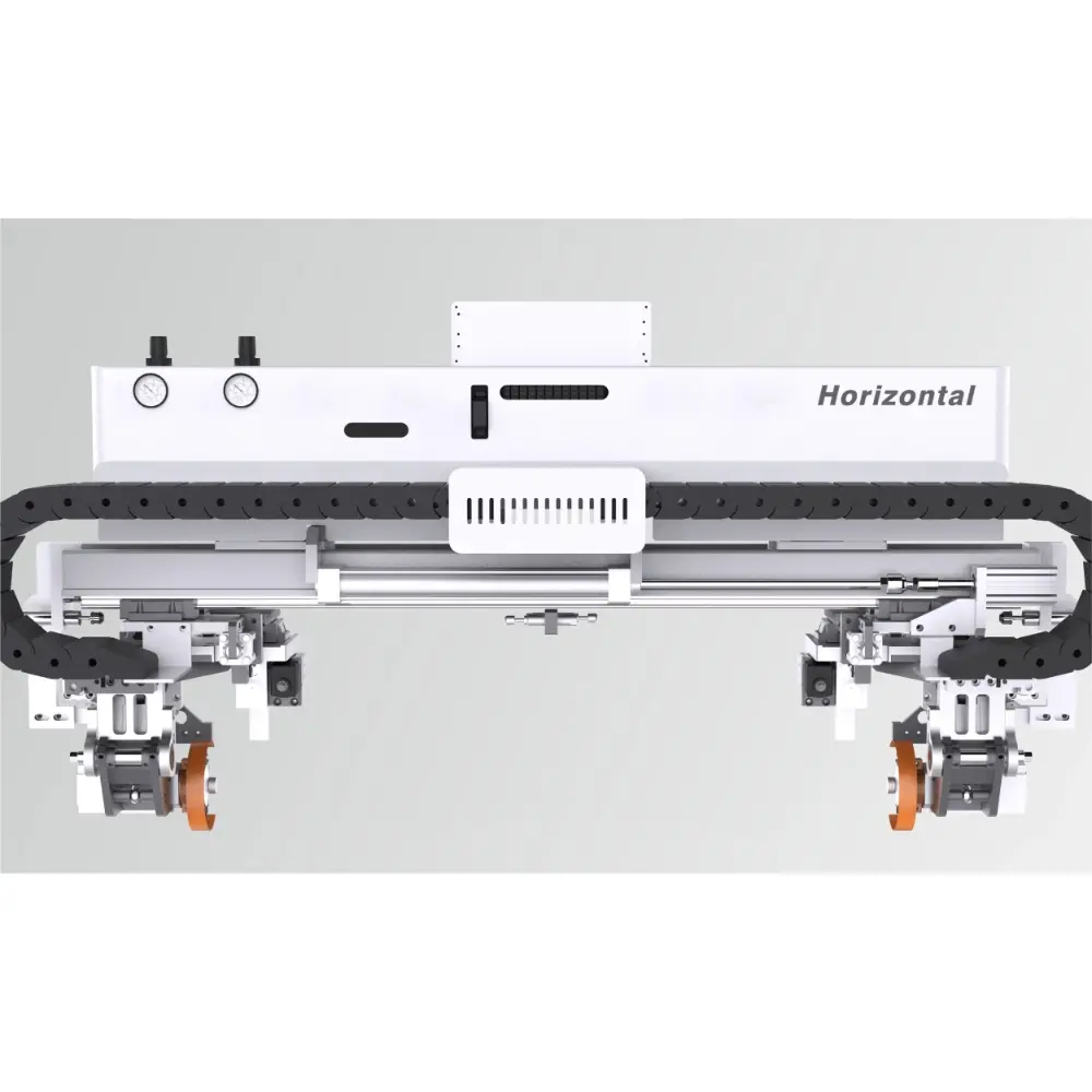 <b>Horizontal end cutting unit</b><br/>Quickly cut the tape at both ends of the panel.