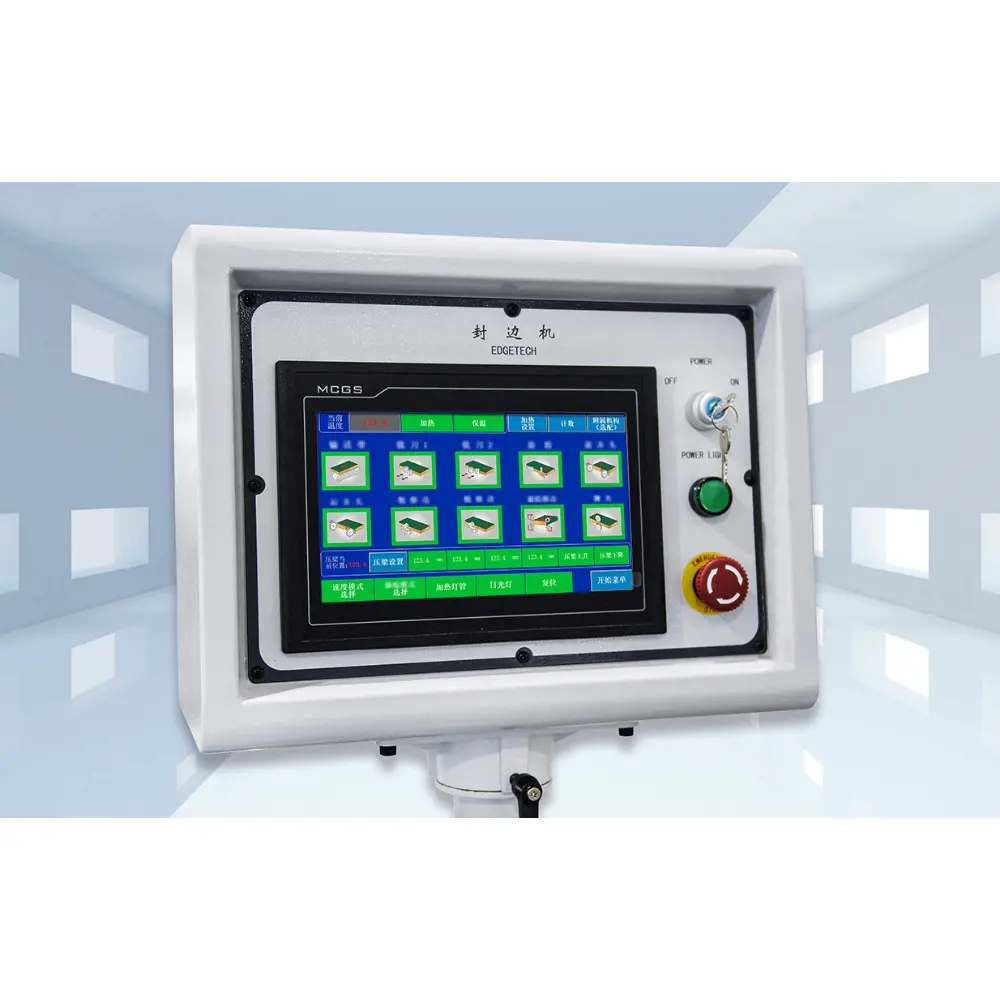 <b>10-inch touchscreen</b><br/>The machine can be set to automatically switch to standby when idle, saving power and maintaining glue temperature to prevent glue carbonization.